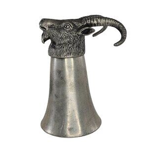 Vintage Pewter Goat Ram Head Stirrup Cup Hunting Barware